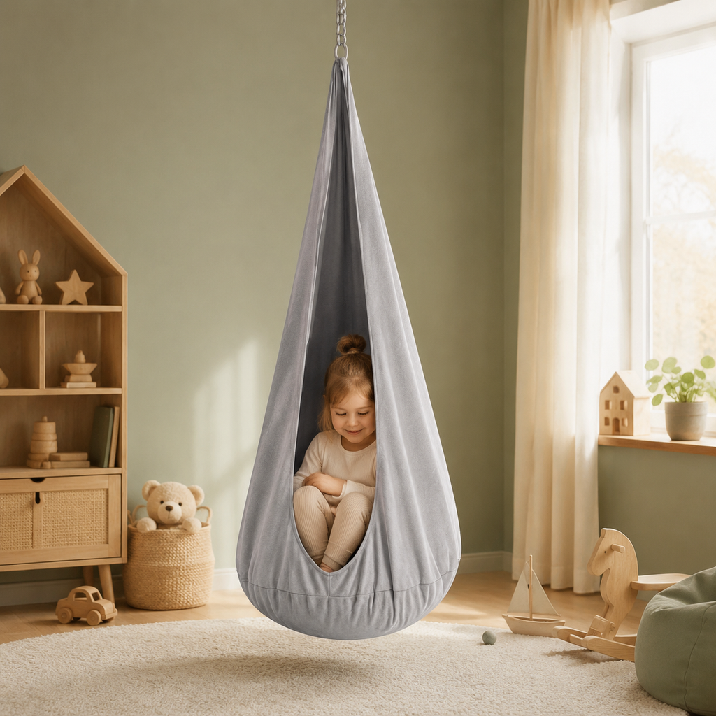 Kokonschaukel Nebelgrau im Kinderzimmer – bees&blooms