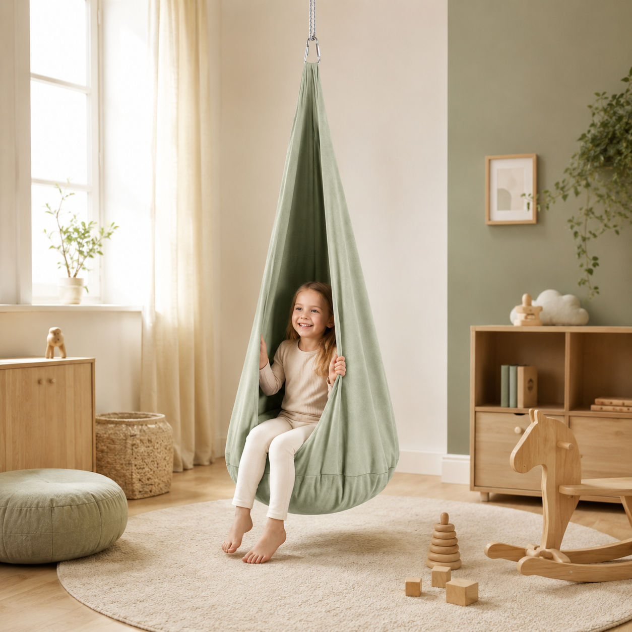 Kokonschaukel Salbeigrün im Kinderzimmer – bees&blooms