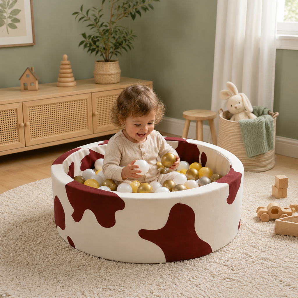 Rundes Bällebad Kuh mit 200 Bällen im Kinderzimmer – bees&blooms