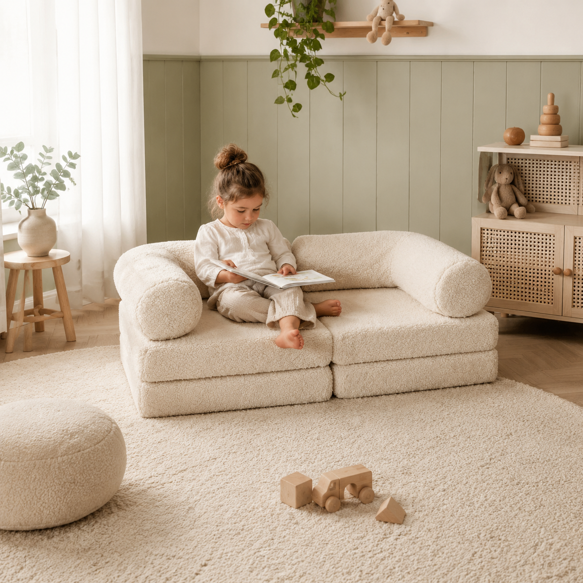 HoneyHug modulares Kindersofa – Teddy-Creme im Kinderzimmer – bees&blooms