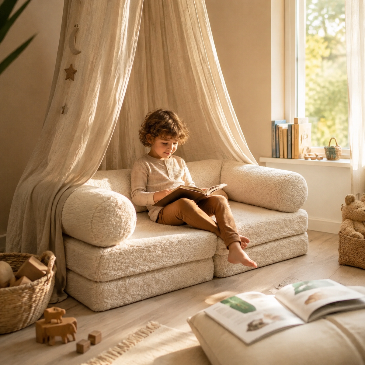 HoneyHug modulares Kindersofa – Teddy-Creme in Spiel- und Leseecke – bees&blooms