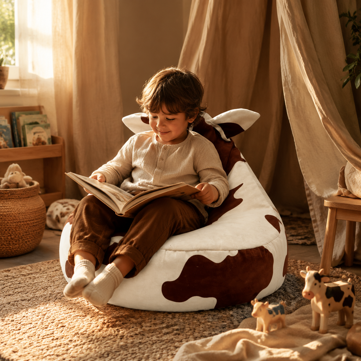 Kinder-Teddysessel Kuh in gemütlicher Leseecke – bees&blooms