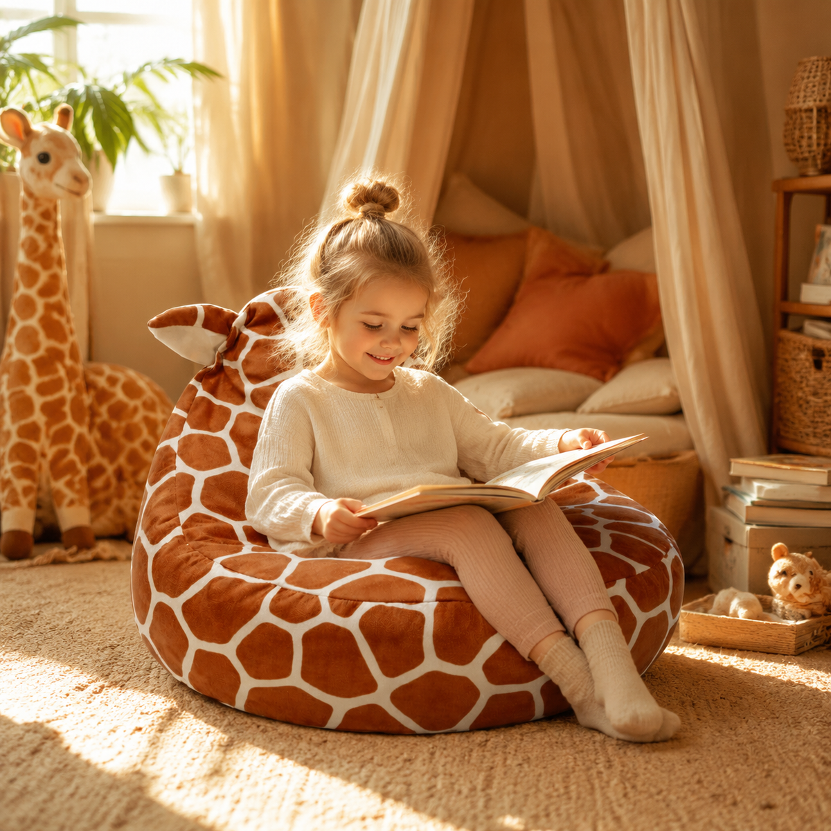 Kinder-Teddysessel Giraffe in gemütlicher Leseecke – bees&blooms