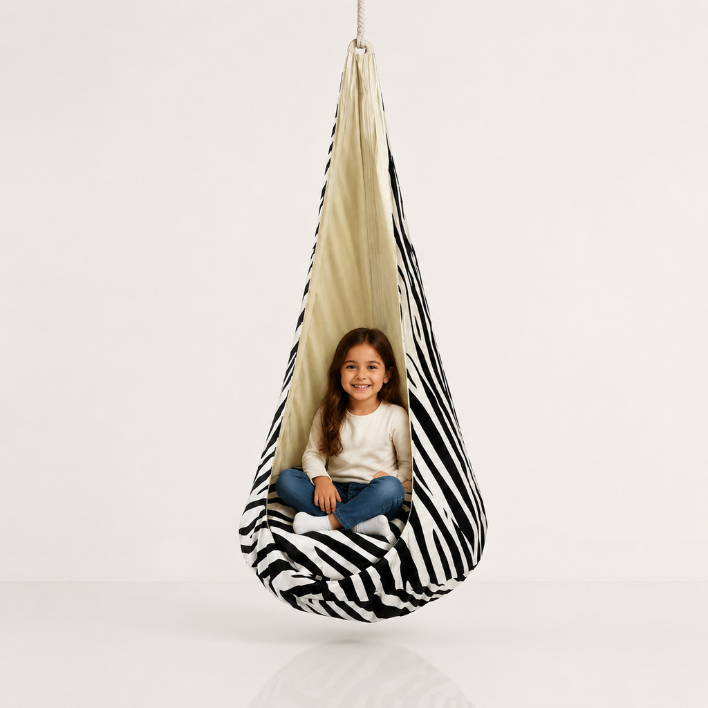 Kokonschaukel Zebra XXL mit Kind im Studio – bees&blooms
