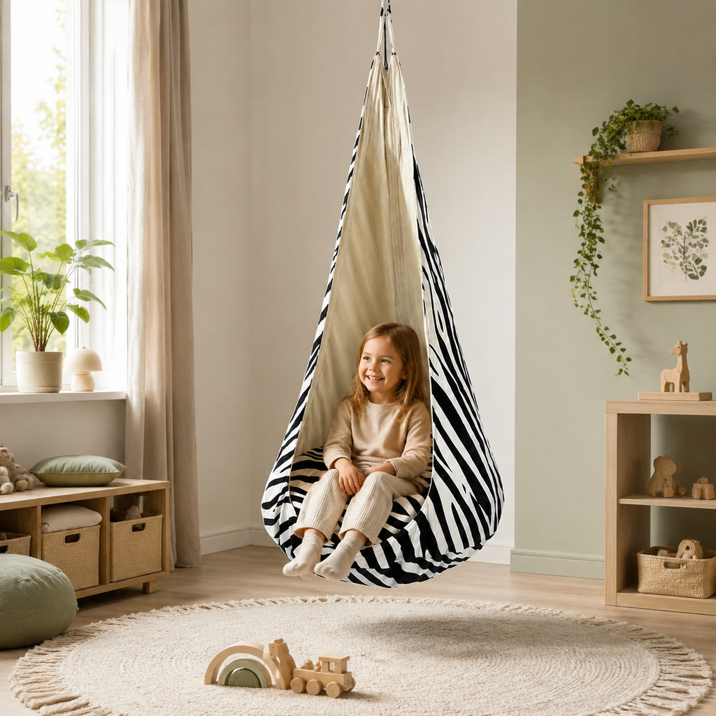 Kokonschaukel Zebra XXL im Kinderzimmer – bees&blooms