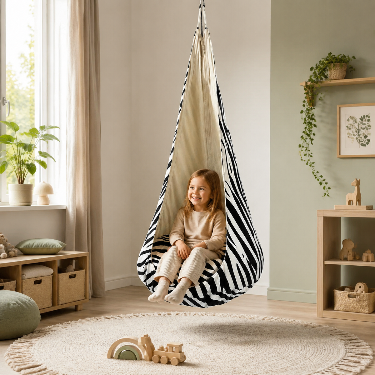 Kokonschaukel Zebra XXL im Kinderzimmer – bees&blooms