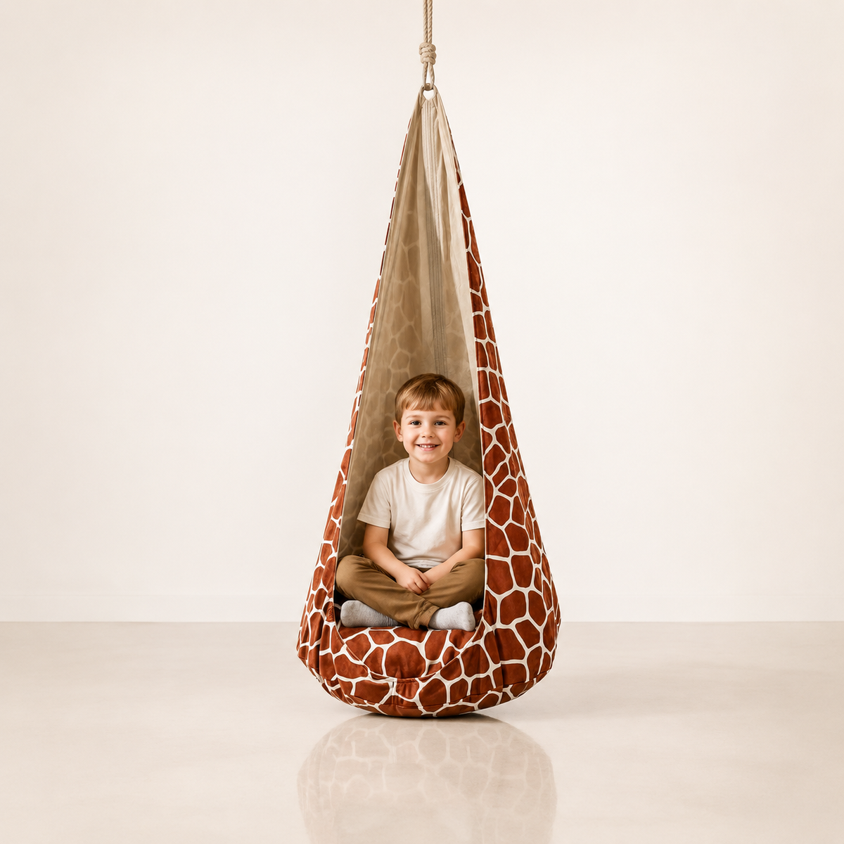 Kokonschaukel Giraffe XXL mit Kind im Studio – bees&blooms