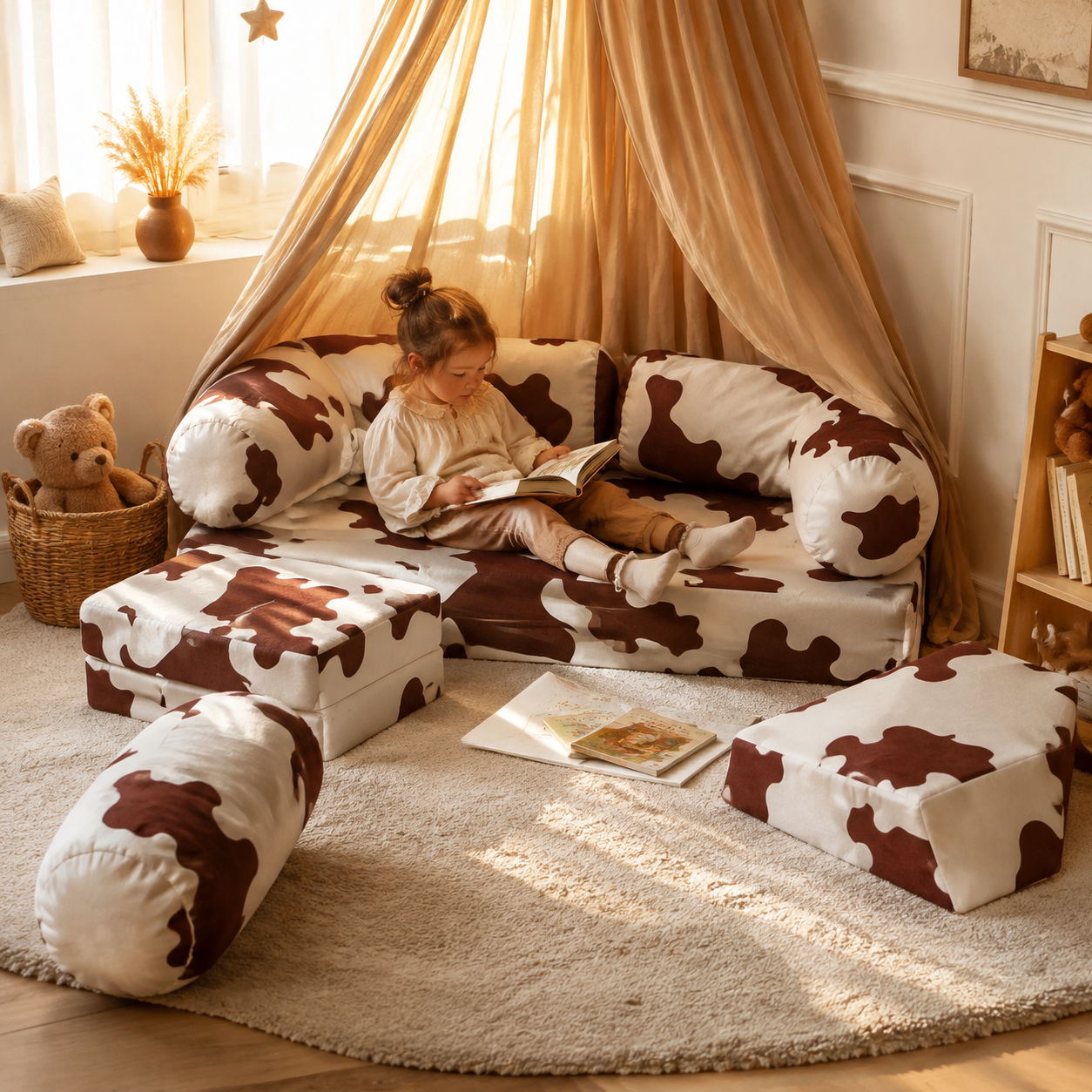 HoneyHug modulares Kindersofa – Kuh in Spiel- und Leseecke – bees&blooms