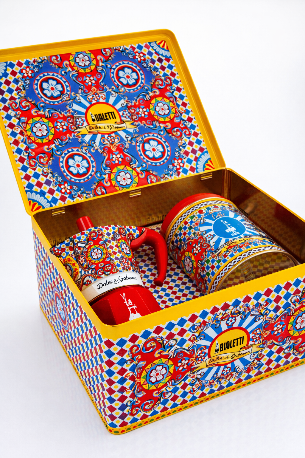 Bialetti Dolce Gabbana Geschenkset Kaffeemaschine mit Tassen und Kaffee Italien Stil