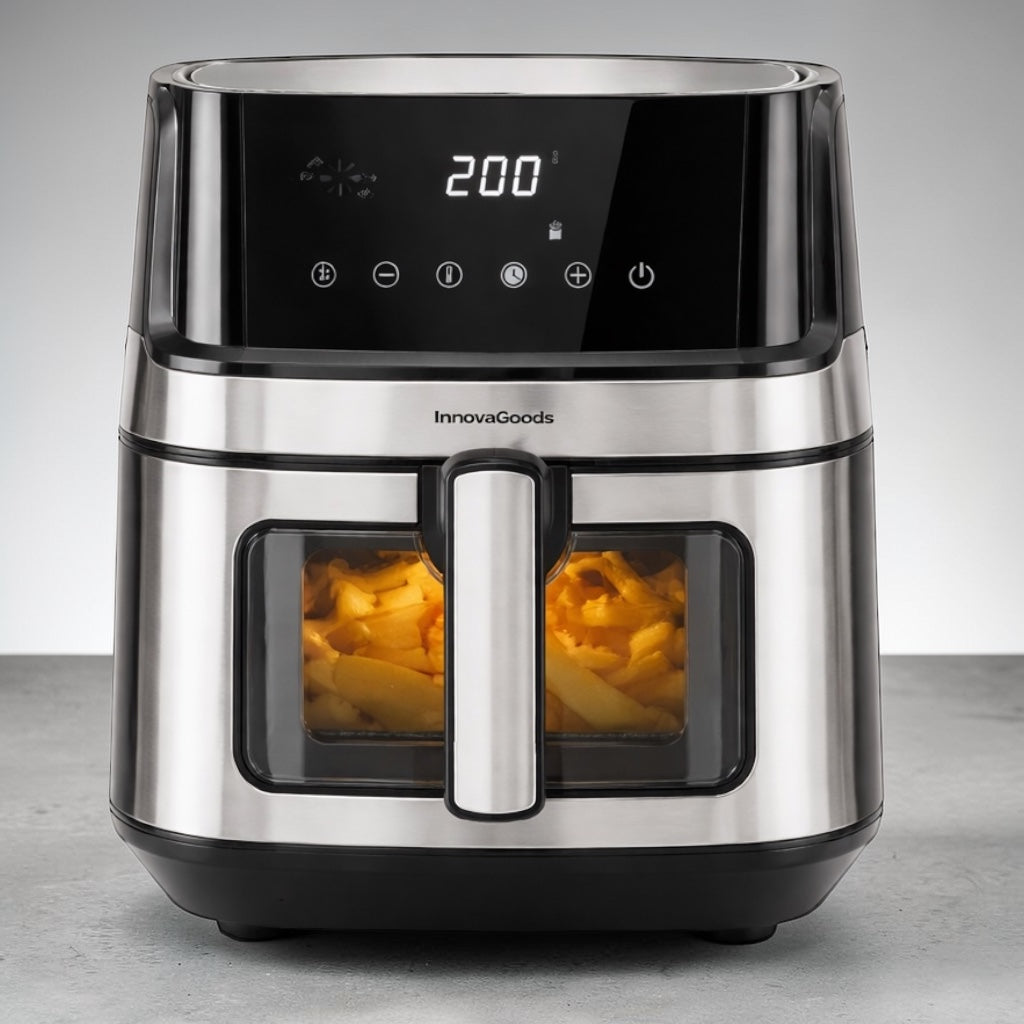 Elektrische Heißluftfritteuse mit Edelstahlgehäuse und LED Anzeige für gesundes Kochen ohne Fett
