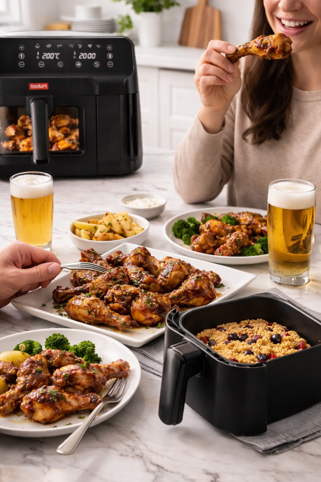 Air Fryer mit zwei Schubladen für gleichzeitige Zubereitung von Hauptgericht und Beilage