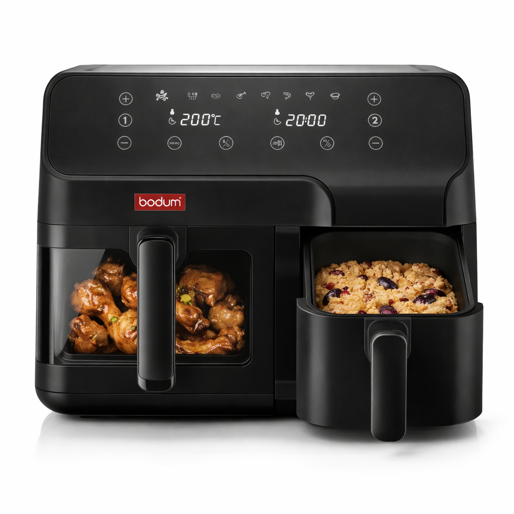 Dual Air Fryer mit zwei Kammern und Touch Display für schnelles und fettarmes Kochen
