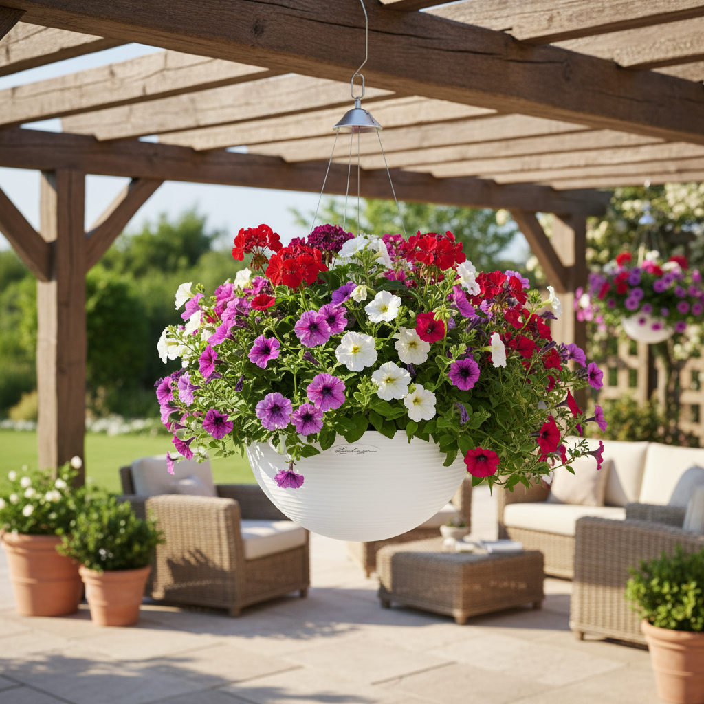 Hängeampel mit Sommerblumen für Terrasse oder Balkon Garten Dekoration