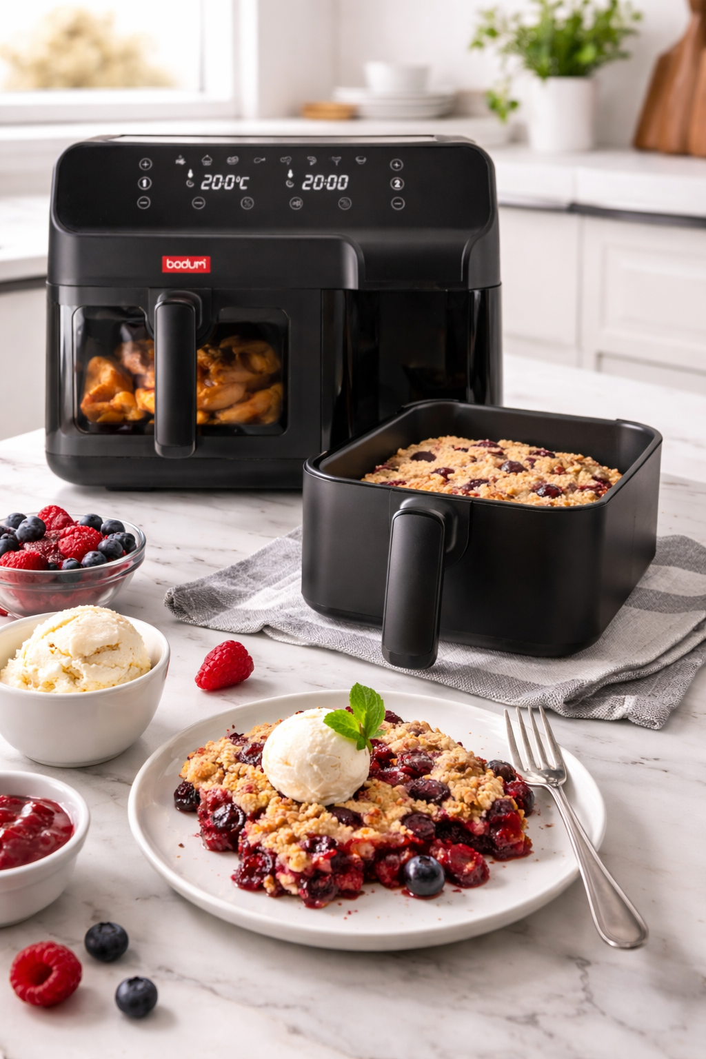 Heißluftfritteuse für Fleisch, Gemüse und Desserts mit moderner Dual Zone Funktion