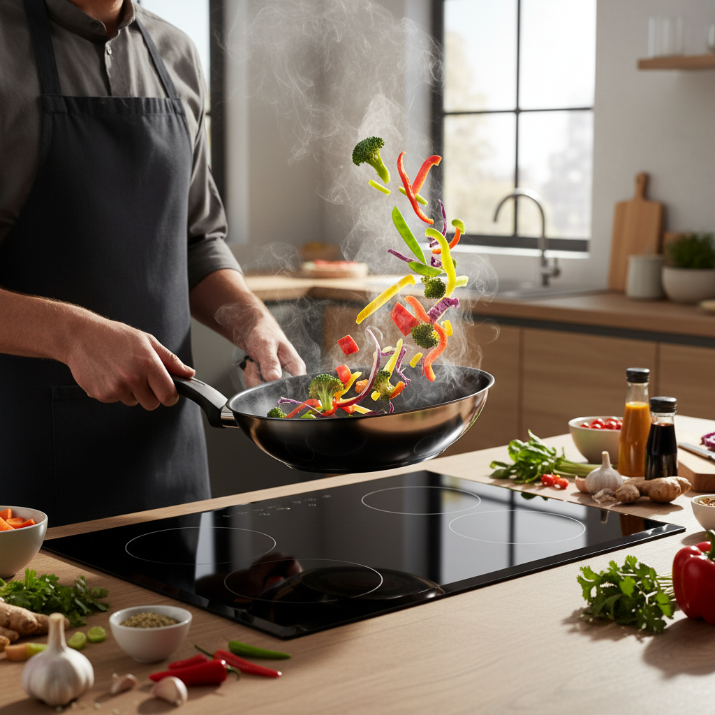 Tefal Bratpfanne beim Kochen von frischem Gemüse – hochwertige Induktionspfanne für gesundes und schnelles Braten