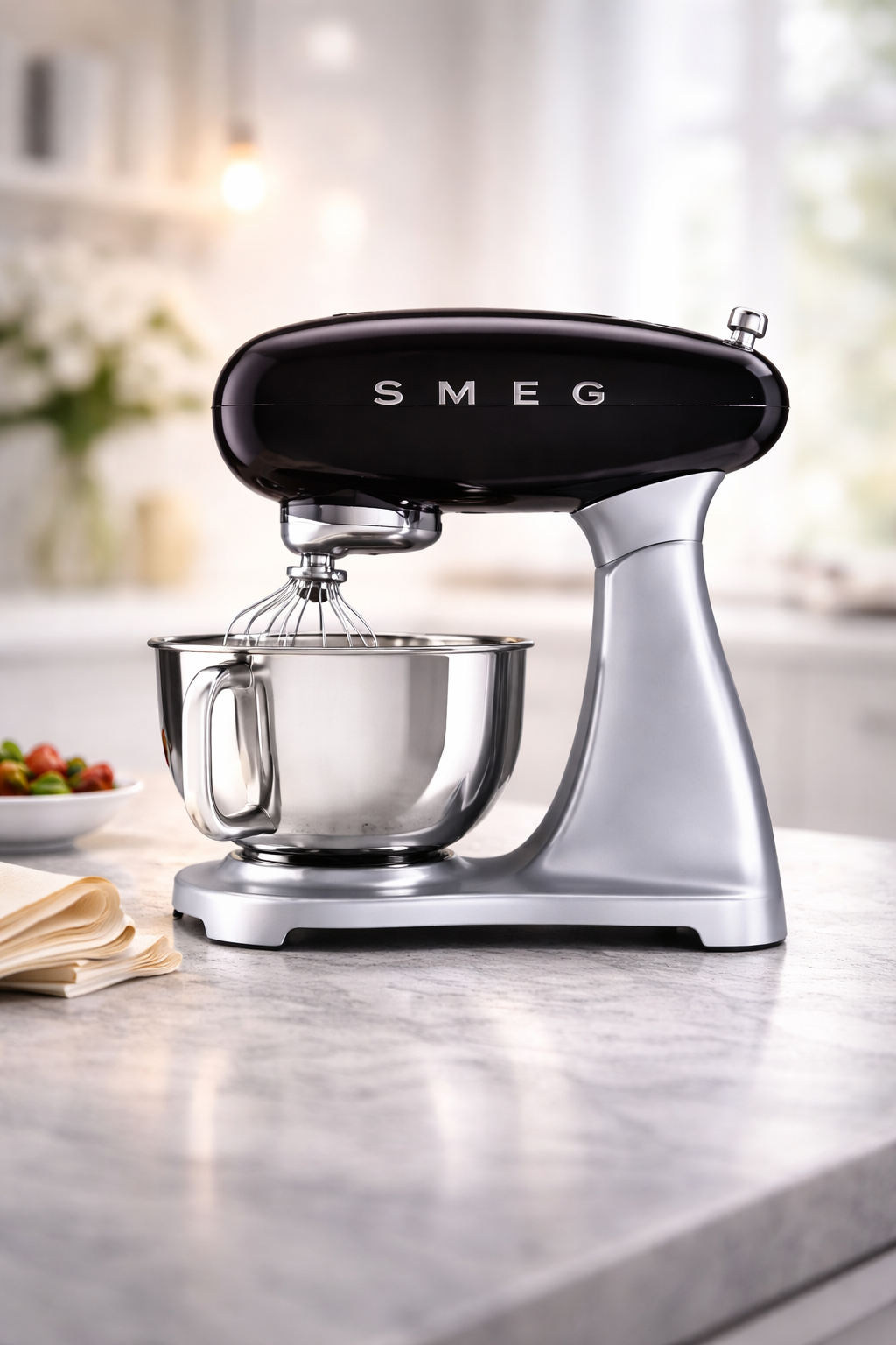 SMEG Küchenmaschine mit Edelstahlschüssel für Teig und Backen in moderner Küche
