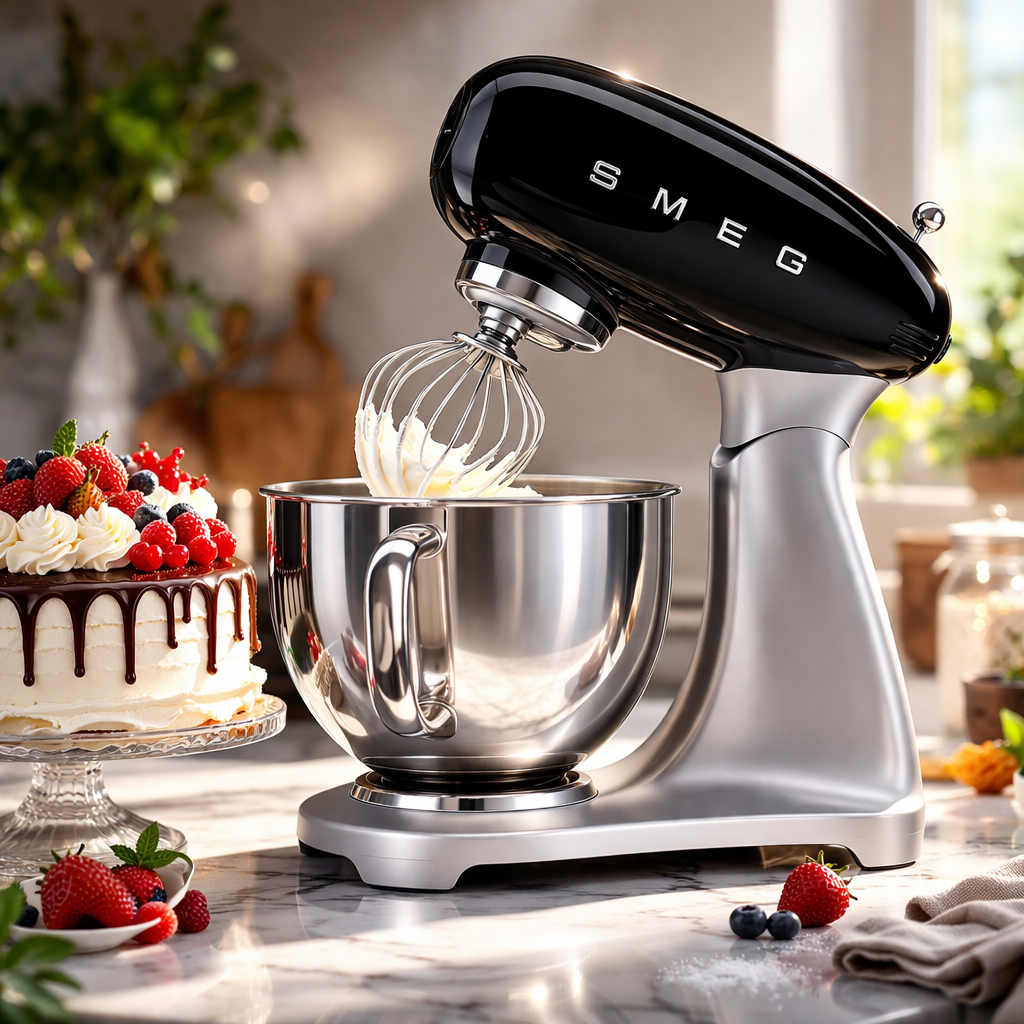 SMEG Standmixer beim Backen mit Sahne und Kuchen in heller Küche
