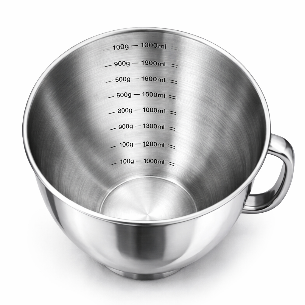 Edelstahlschüssel für Küchenmaschine mit Griff und Messskala