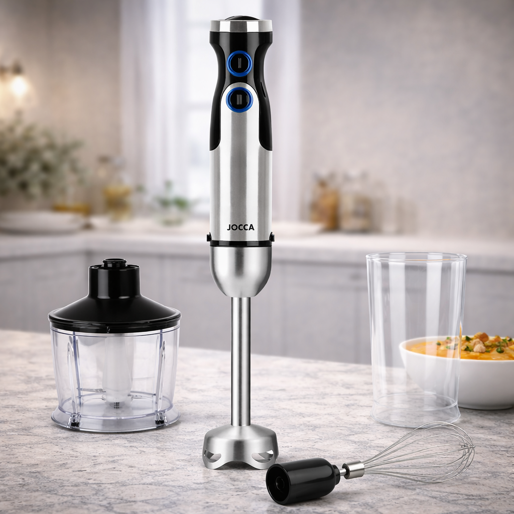 JOCCA Stabmixer 1200W mit Zubehör Set inklusive Zerkleinerer und Schneebesen für vielseitige Küchenanwendungen
