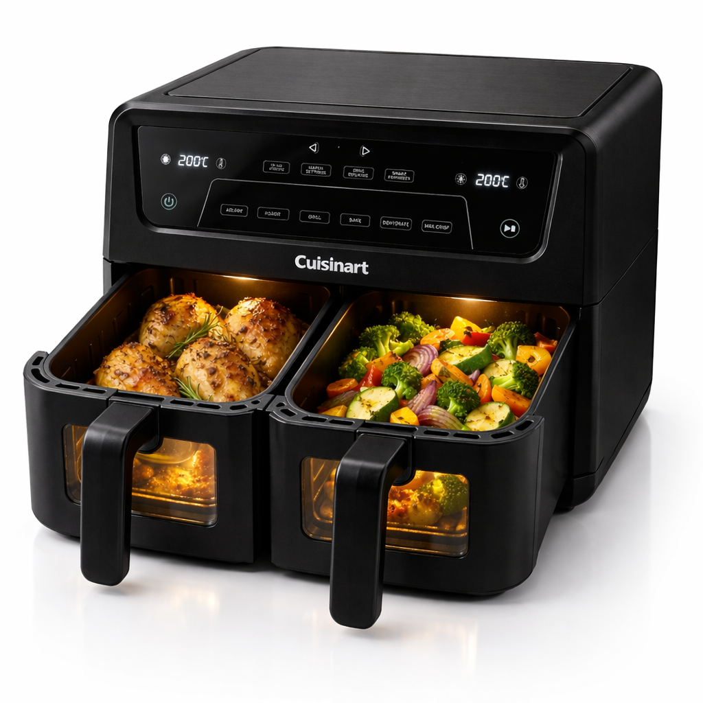 Cuisinart Heißluftfritteuse Dual Zone mit zwei Körben für gleichzeitiges Garen von Hähnchen und Gemüse ohne Öl