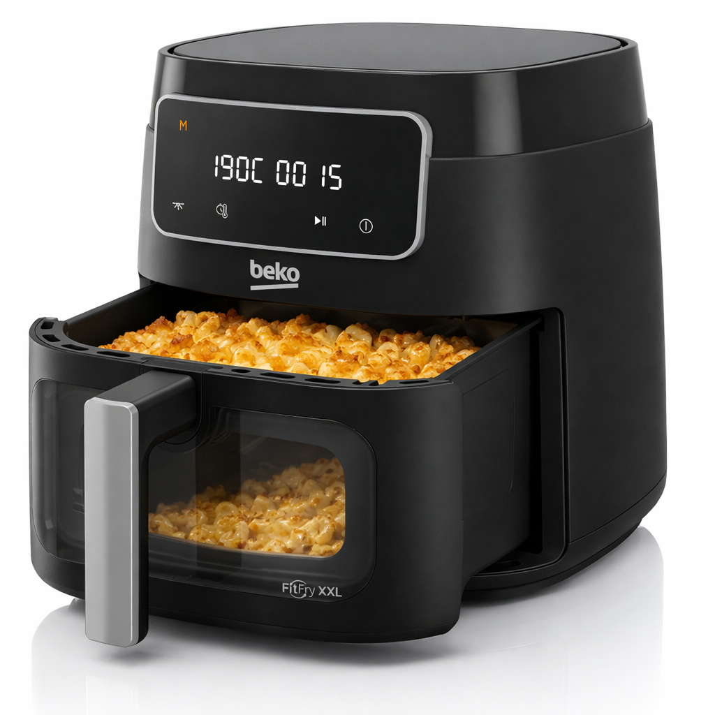 Beko Heißluftfritteuse XXL mit Sichtfenster und großem Korb für knusprige Gerichte ohne Öl
