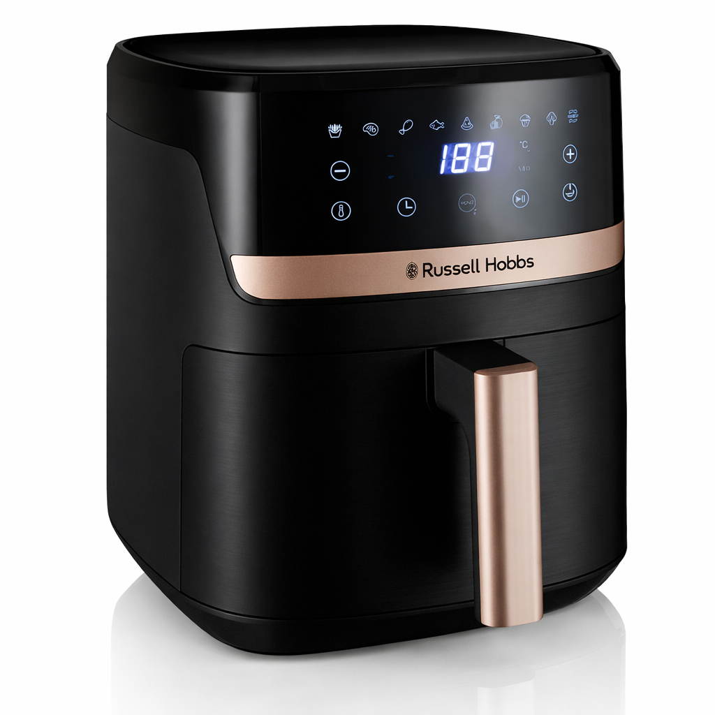 Heißluftfritteuse Russell Hobbs schwarz mit digitalem Display und moderner Bedienung, fettarmes Kochen, knusprige Ergebnisse, Küchengerät für gesundes Kochen