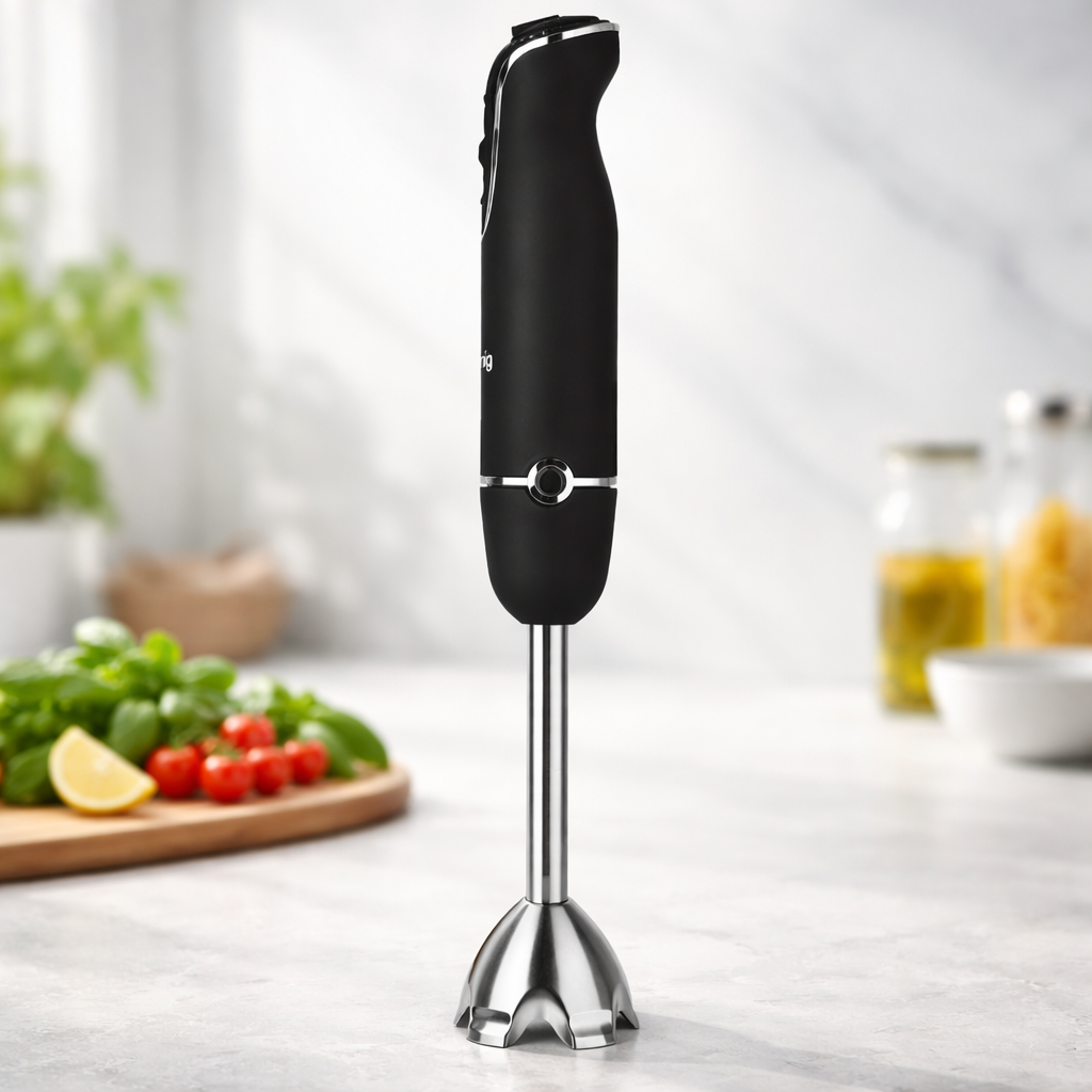 Stabmixer schwarz Edelstahl leistungsstark Handmixer für Küche Smoothies Suppen Püree modern Design einfach zu reinigen