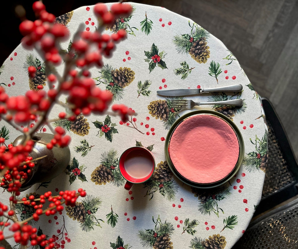 Runde Tischdecke Golden Pine für Weihnachten – Originalansicht 1