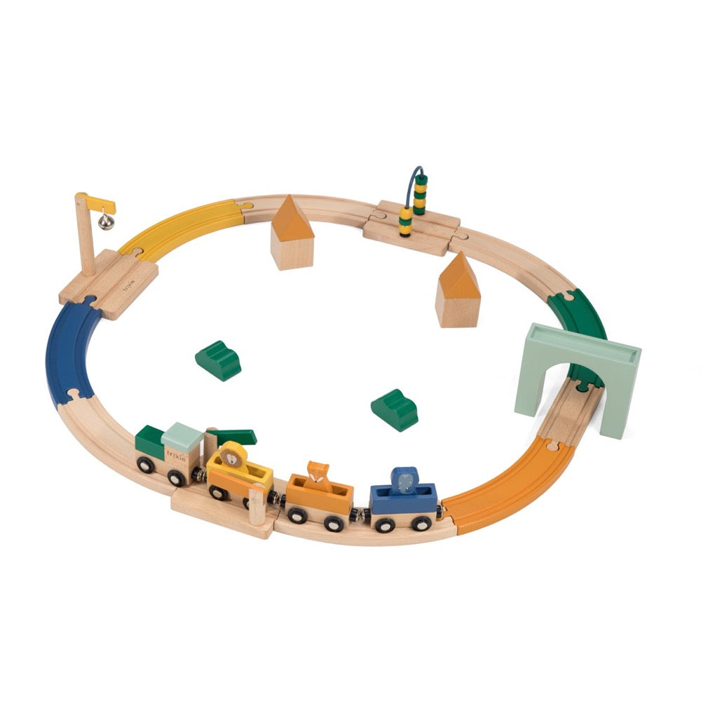 FSC Holz-Eisenbahnset mit Tierzug und magnetischen Waggons