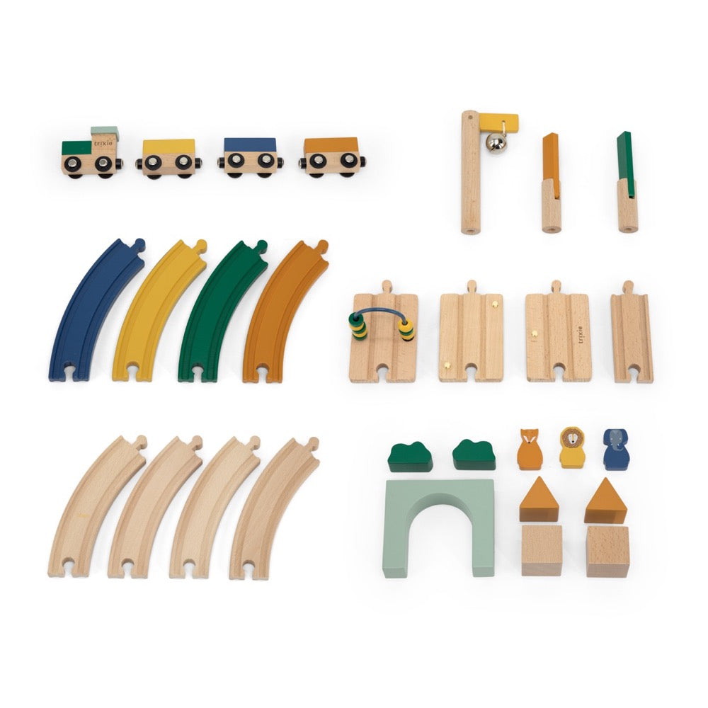 Holz-Eisenbahnset für Kinder mit Schienen und Tierfiguren