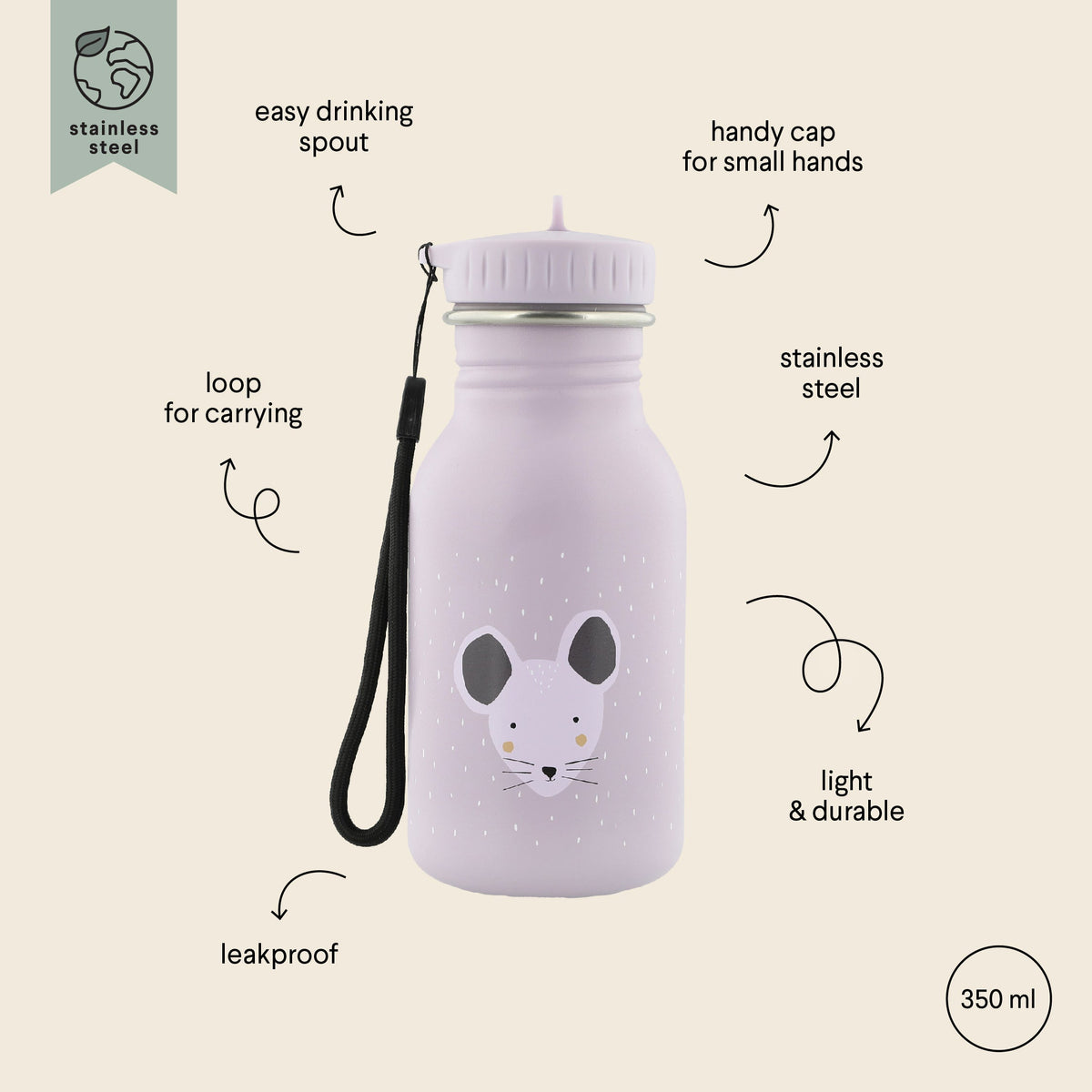Kinder-Trinkflasche Mrs. Mouse 350 ml – Ausstattung und Details