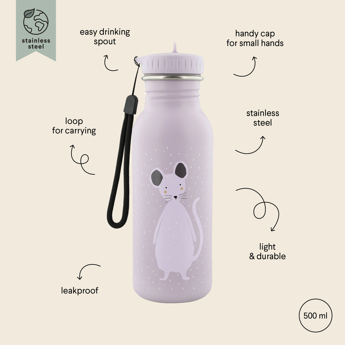 Kinder-Trinkflasche Mrs. Mouse 500 ml – Ausstattung und Details