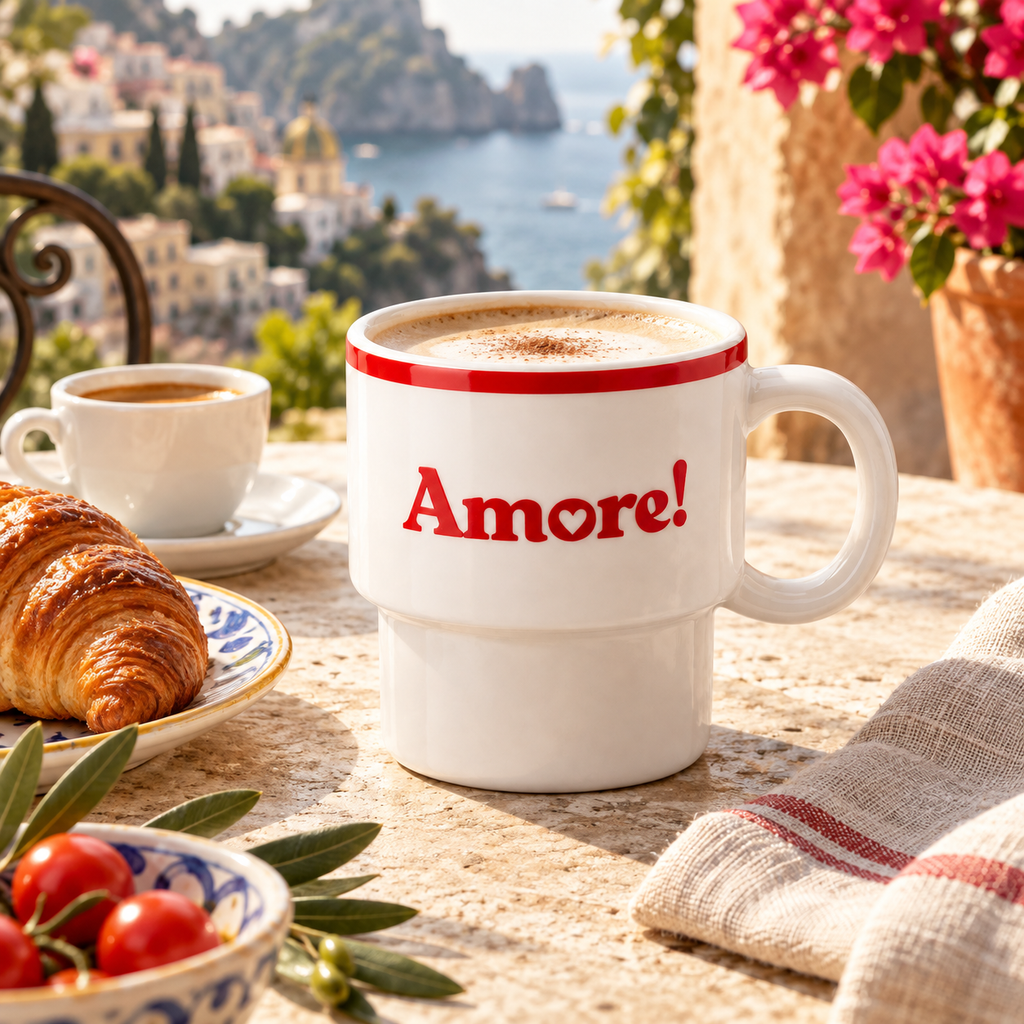 Keramiktasse Amore in italienischer Atmosphäre – quadratisch