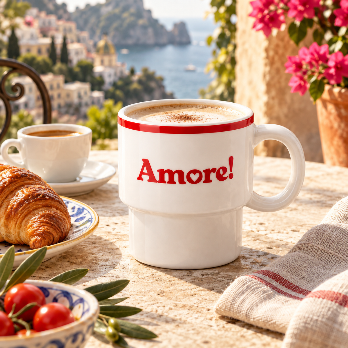 Keramiktasse Amore in italienischer Atmosphäre – quadratisch