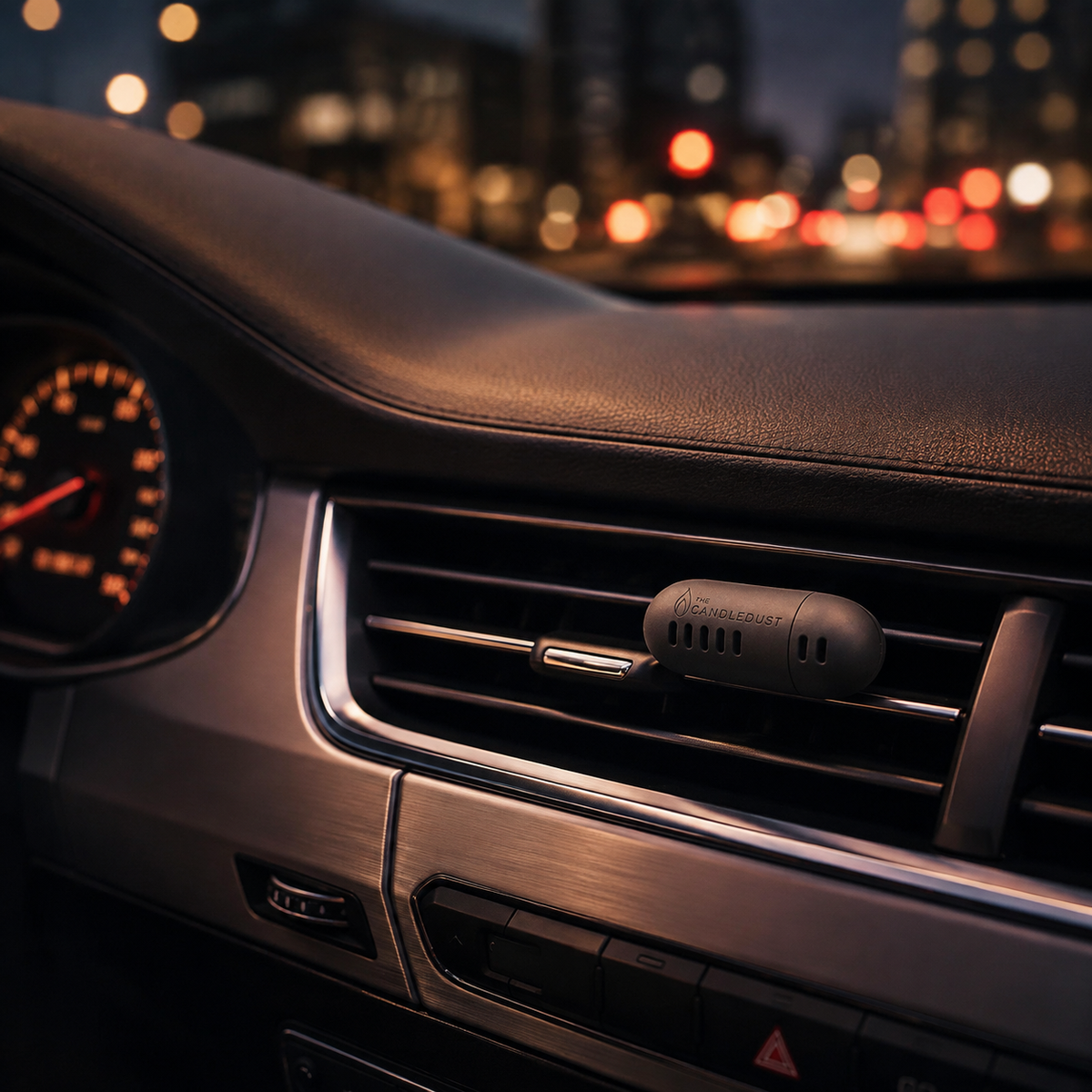 Autoduft Breeze Candledust im Auto bei eleganter Abendstimmung