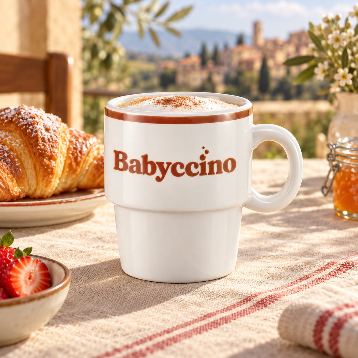 Keramiktasse Babyccino in italienischer Atmosphäre – quadratisch
