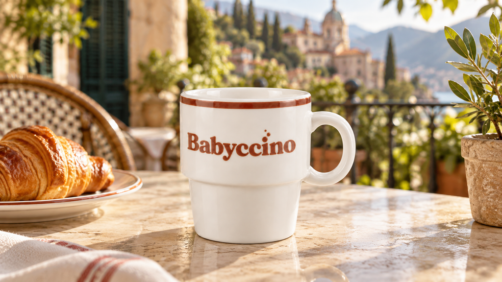 Keramiktasse Babyccino in italienischer Atmosphäre – Panorama