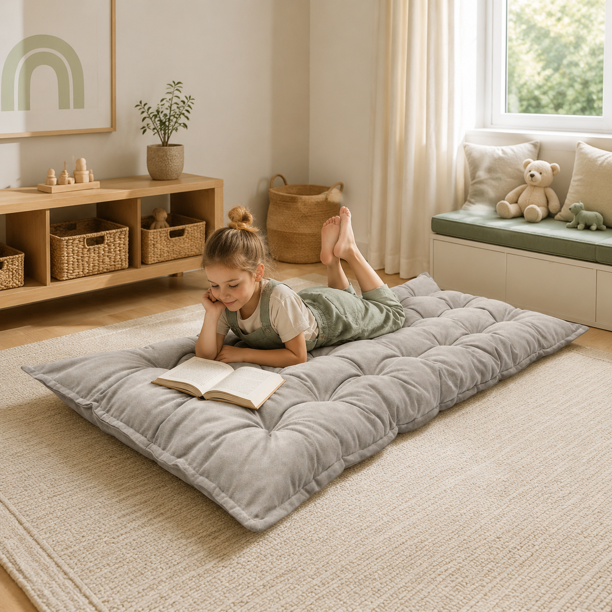 Gestepptes Bodenkissen – Grau im Kinderzimmer – bees&blooms