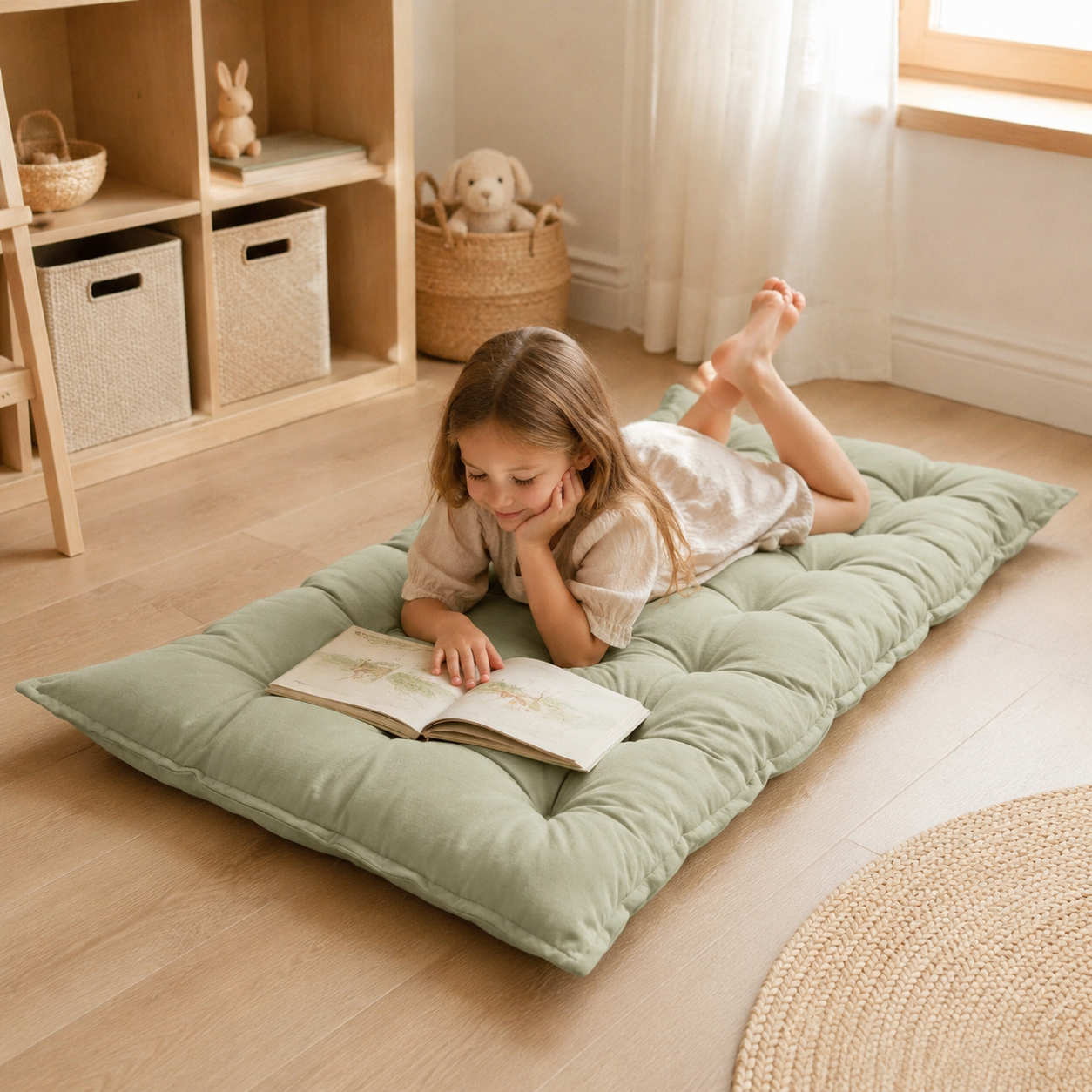 Gestepptes Bodenkissen – Grün im Kinderzimmer – bees&blooms