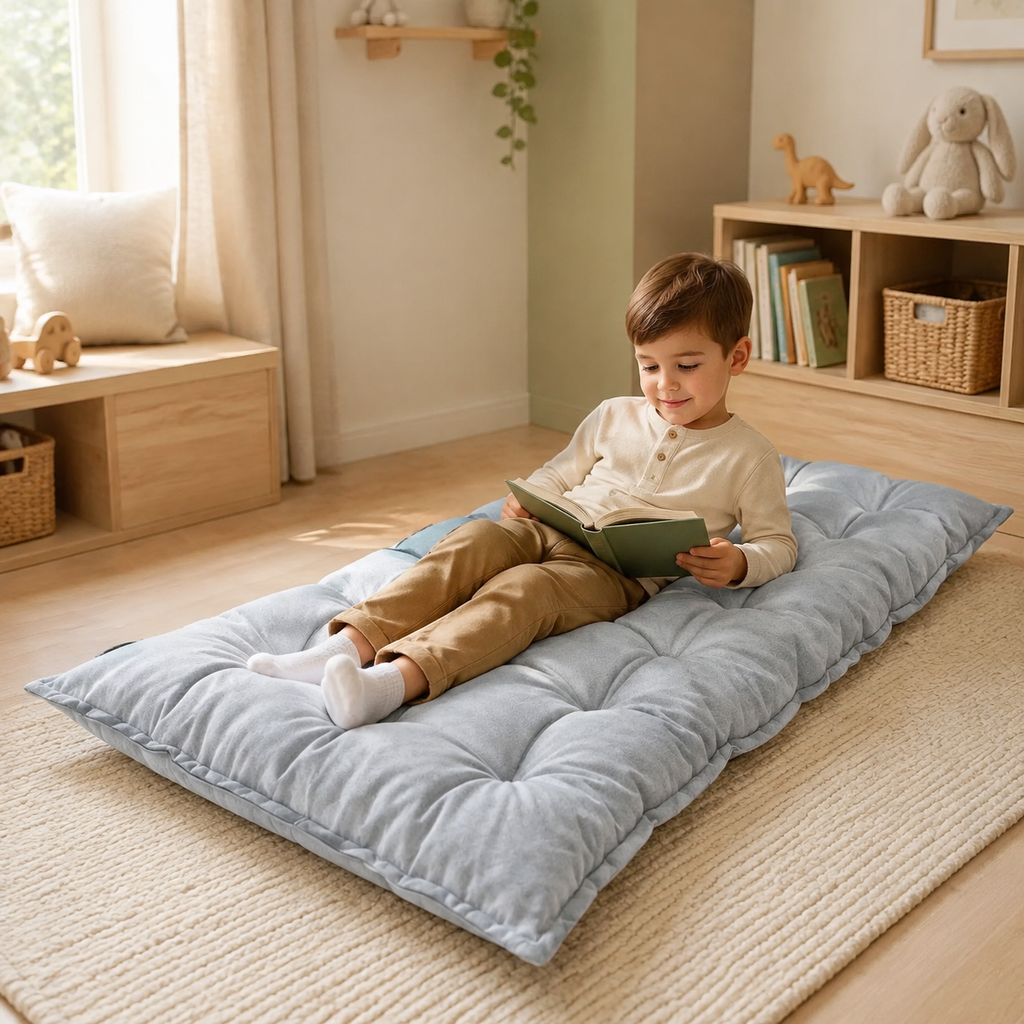 Gestepptes Bodenkissen – Blau im Kinderzimmer – bees&blooms