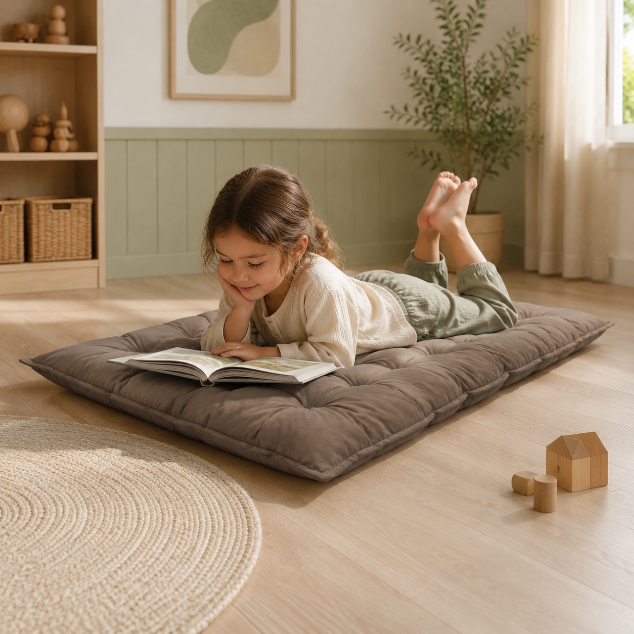 Gestepptes Bodenkissen – Braun im Kinderzimmer – bees&blooms