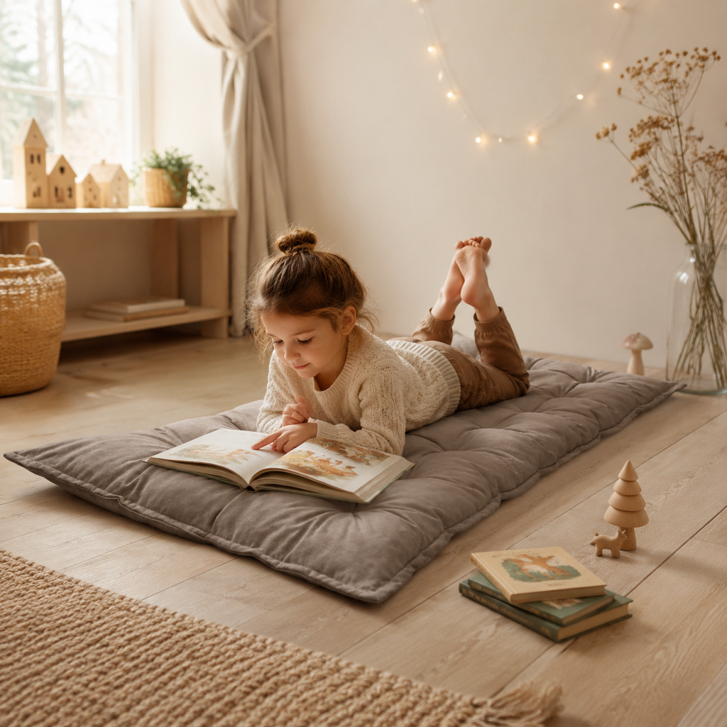 Gestepptes Bodenkissen – Braun in Spiel- und Leseecke – bees&blooms