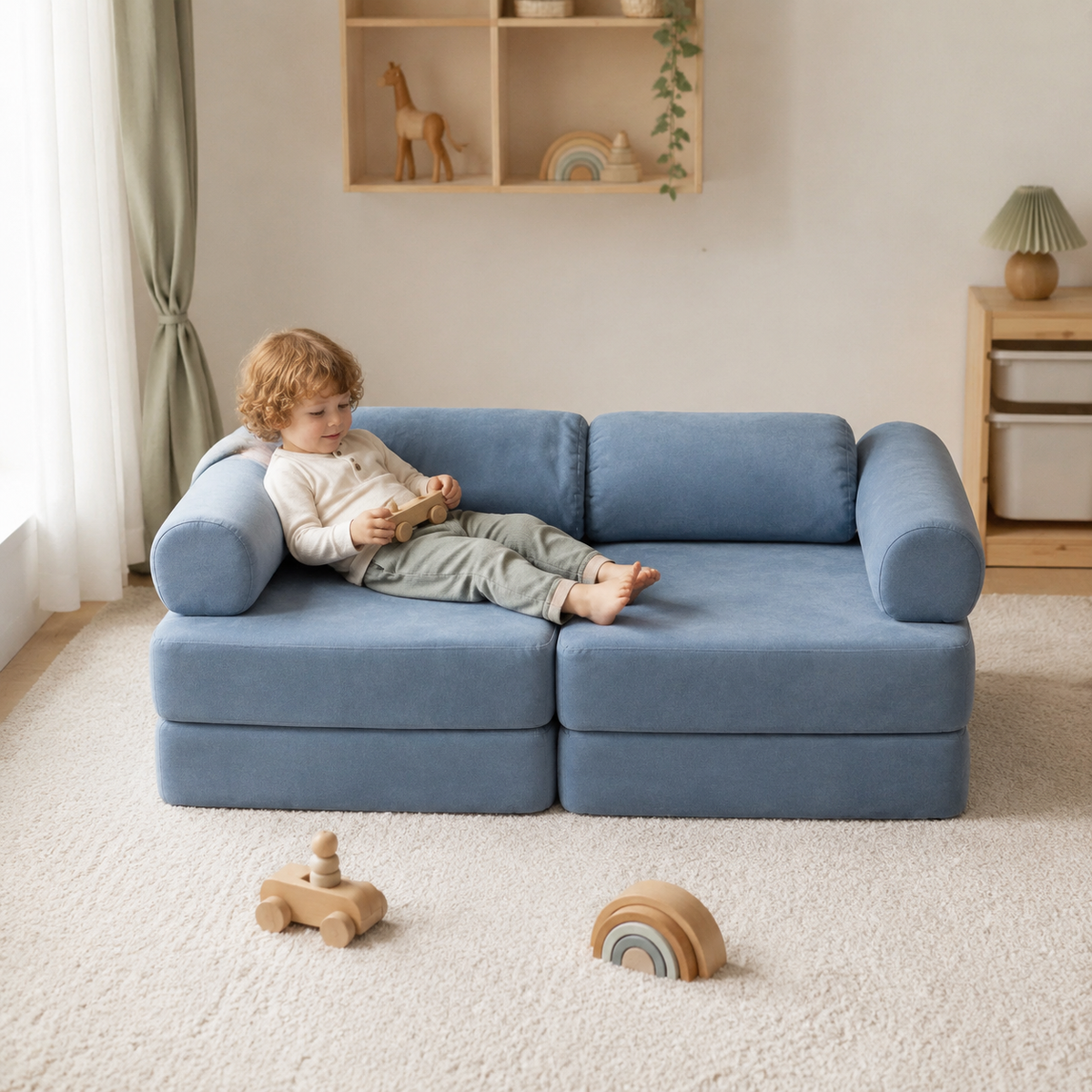Modulares Spielsofa – Blau im Kinderzimmer – bees&blooms