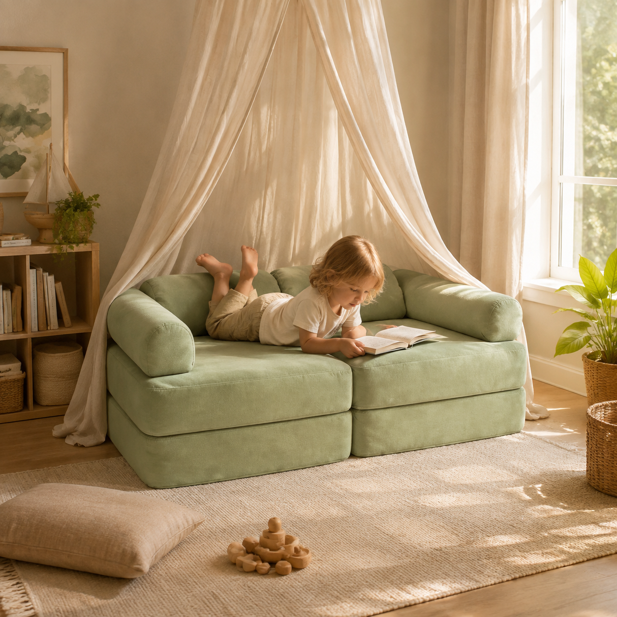 Modulares Spielsofa – Grün in Spiel- und Leseecke – bees&blooms