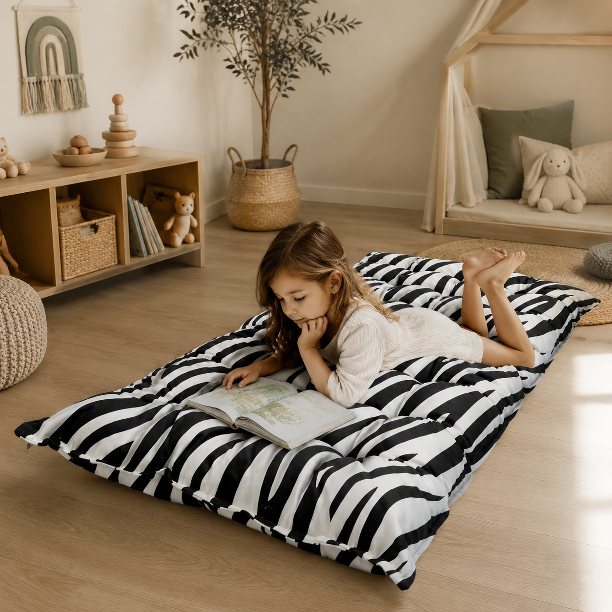 Gestepptes Bodenkissen – Zebra im Kinderzimmer – bees&blooms