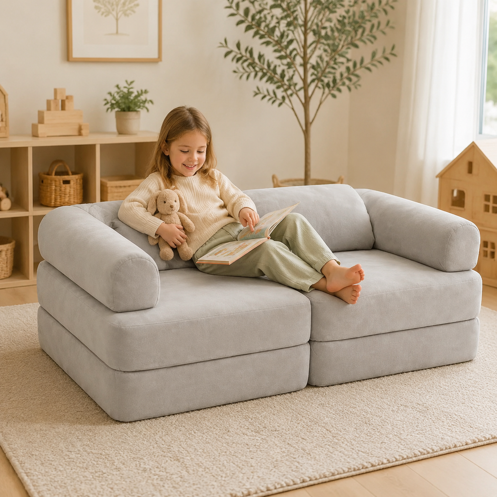Modulares Spielsofa – Grau im Kinderzimmer – bees&blooms