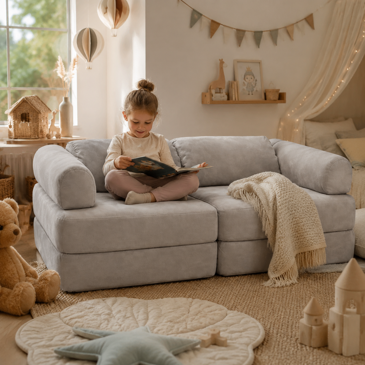 Modulares Spielsofa – Grau in Spiel- und Leseecke – bees&blooms