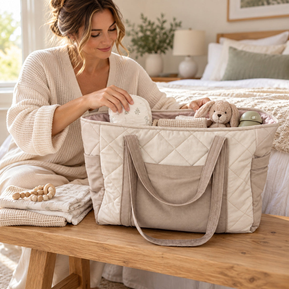 Mom Bag Weekender Beige für Babyausstattung | Elena Home Living