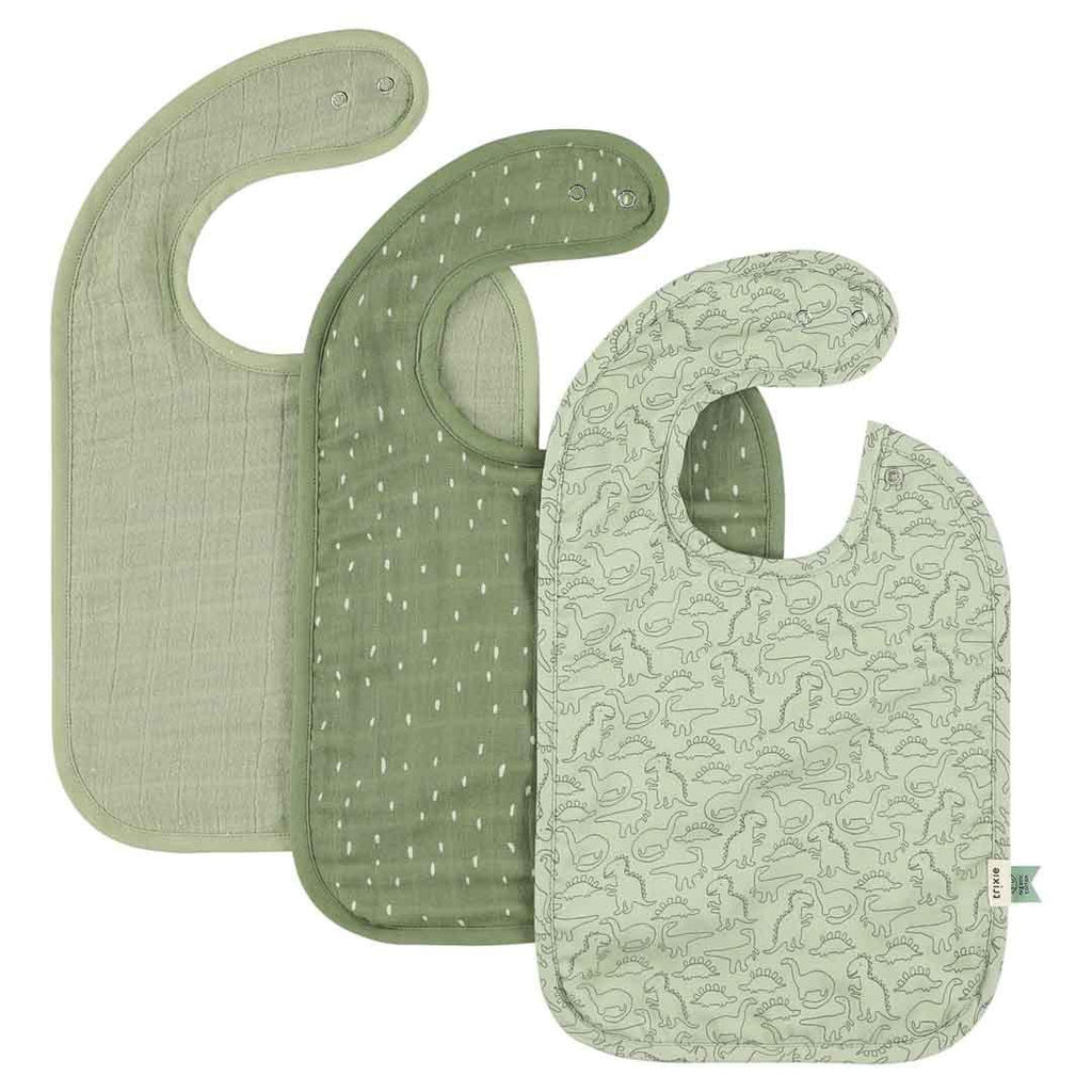 Trixie Baby-Lätzchen aus Bio-Baumwolle, 3er-Set – Daring Dino – Produktansicht