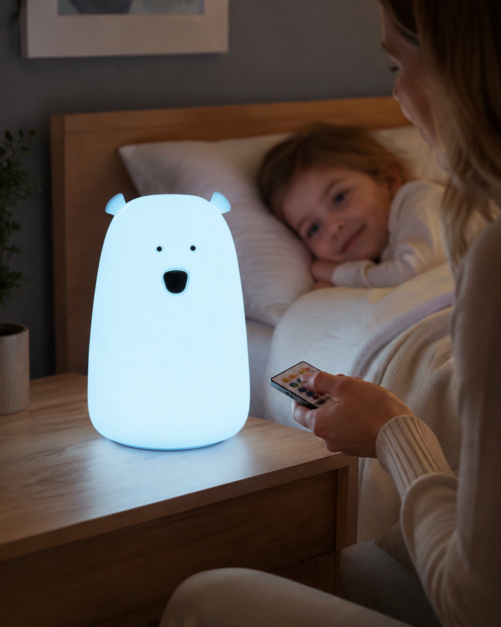 Bären-Nachtlampe Blau – Bedienung mit Fernbedienung